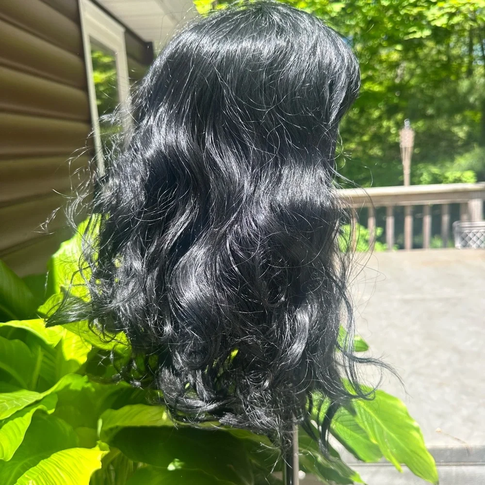 Elegant Betty Page Black Wave Wig With Bangs, Cap with Combs, Gently Worn